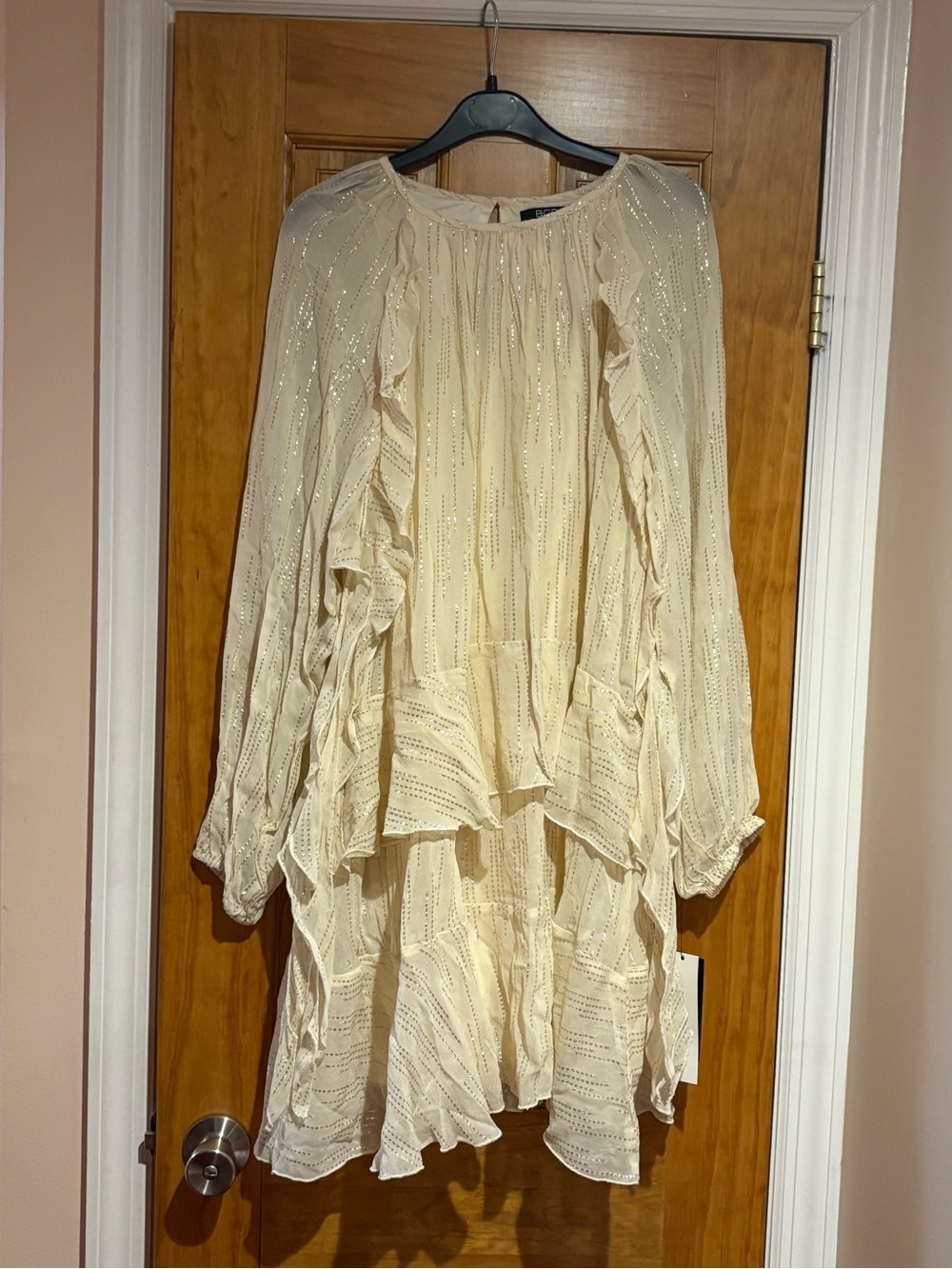BCBG Cream Blouse with Gold Thread Detail